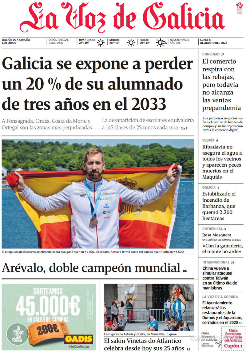 Portada La Voz de Galicia 2022-08-09