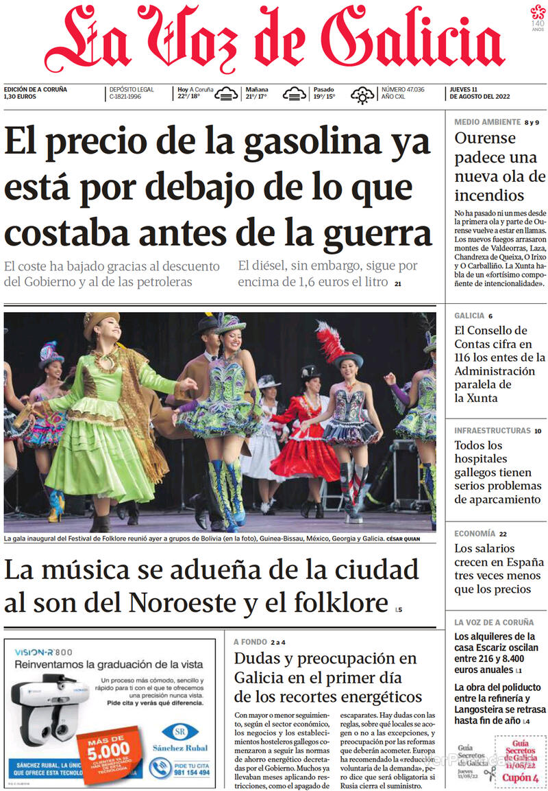 Portada La Voz de Galicia 2022-08-12