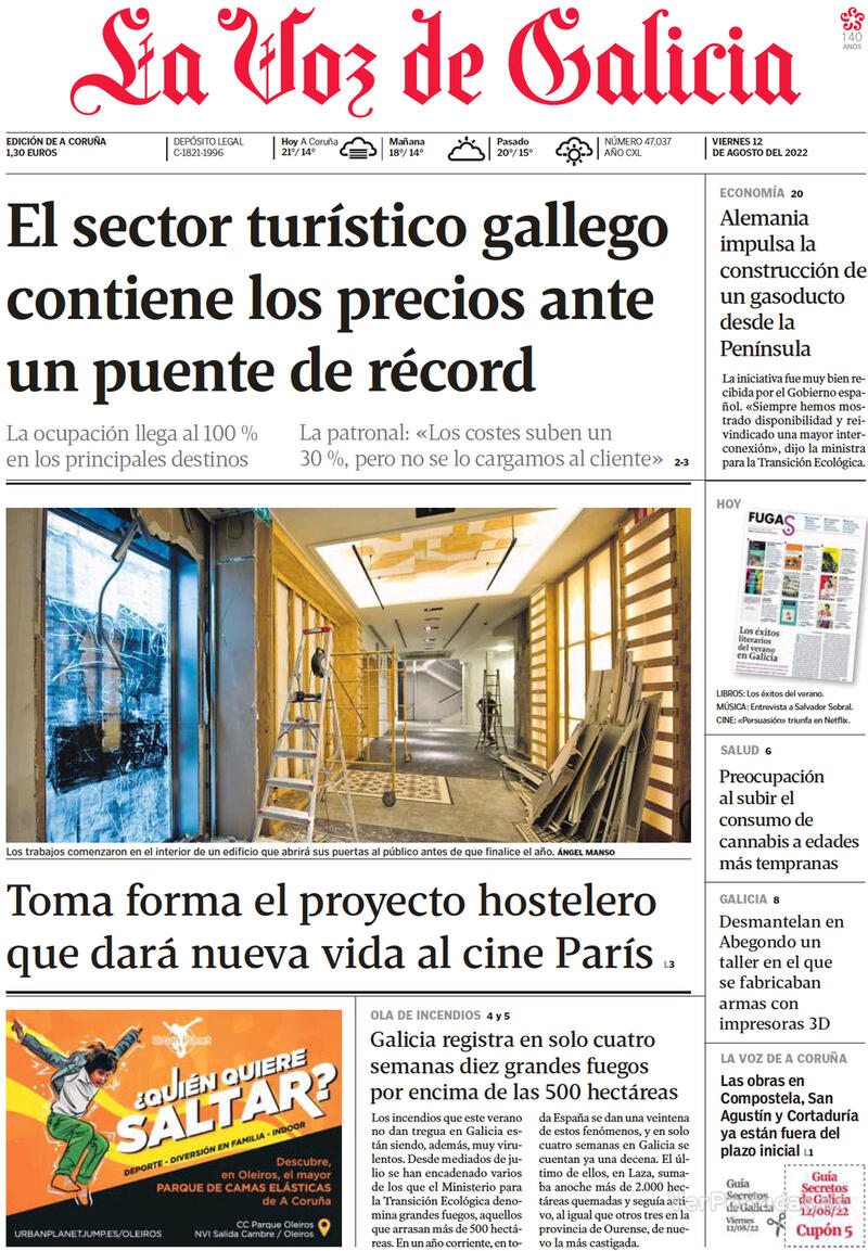 Portada La Voz de Galicia 2022-08-13