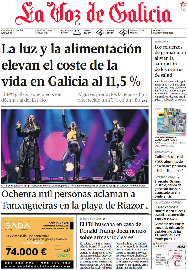 Portada La Voz de Galicia 2022-08-14