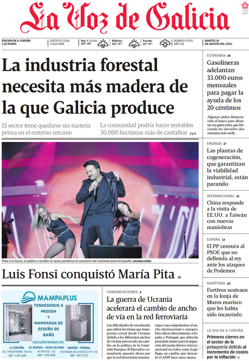 Portada La Voz de Galicia 2022-08-17