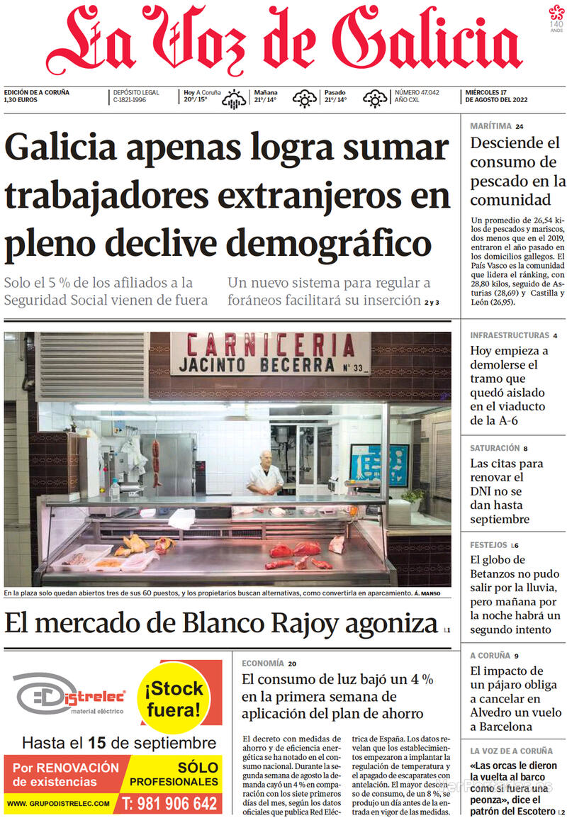 Portada La Voz de Galicia 2022-08-18