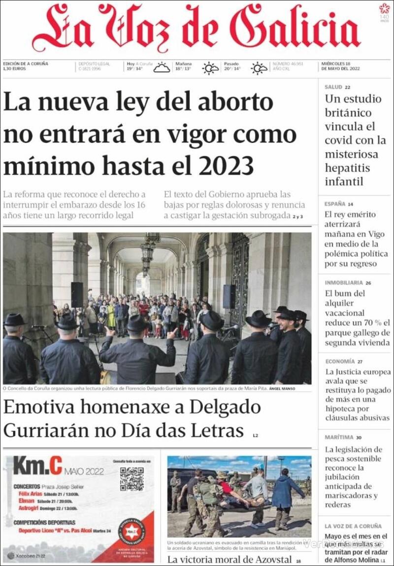 Portada La Voz de Galicia 2022-05-19