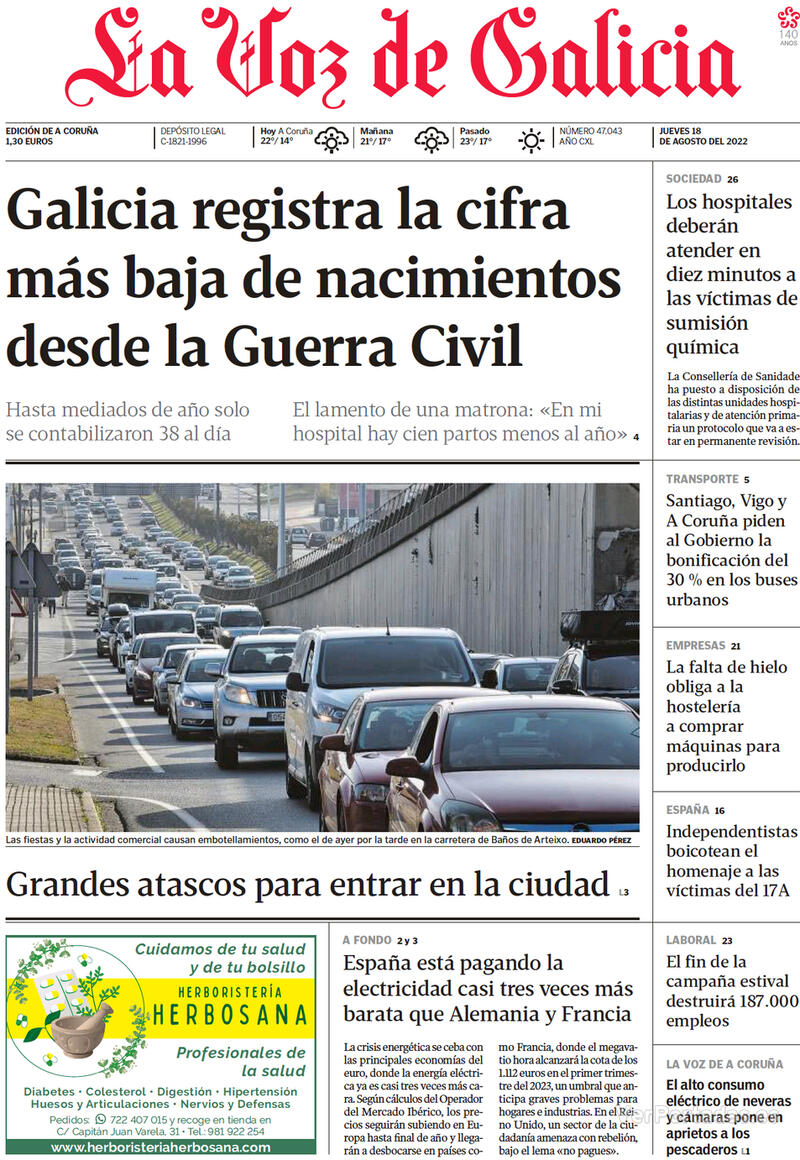 Portada La Voz de Galicia 2022-08-19