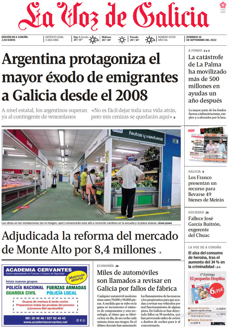 Portada La Voz de Galicia 2022-09-19