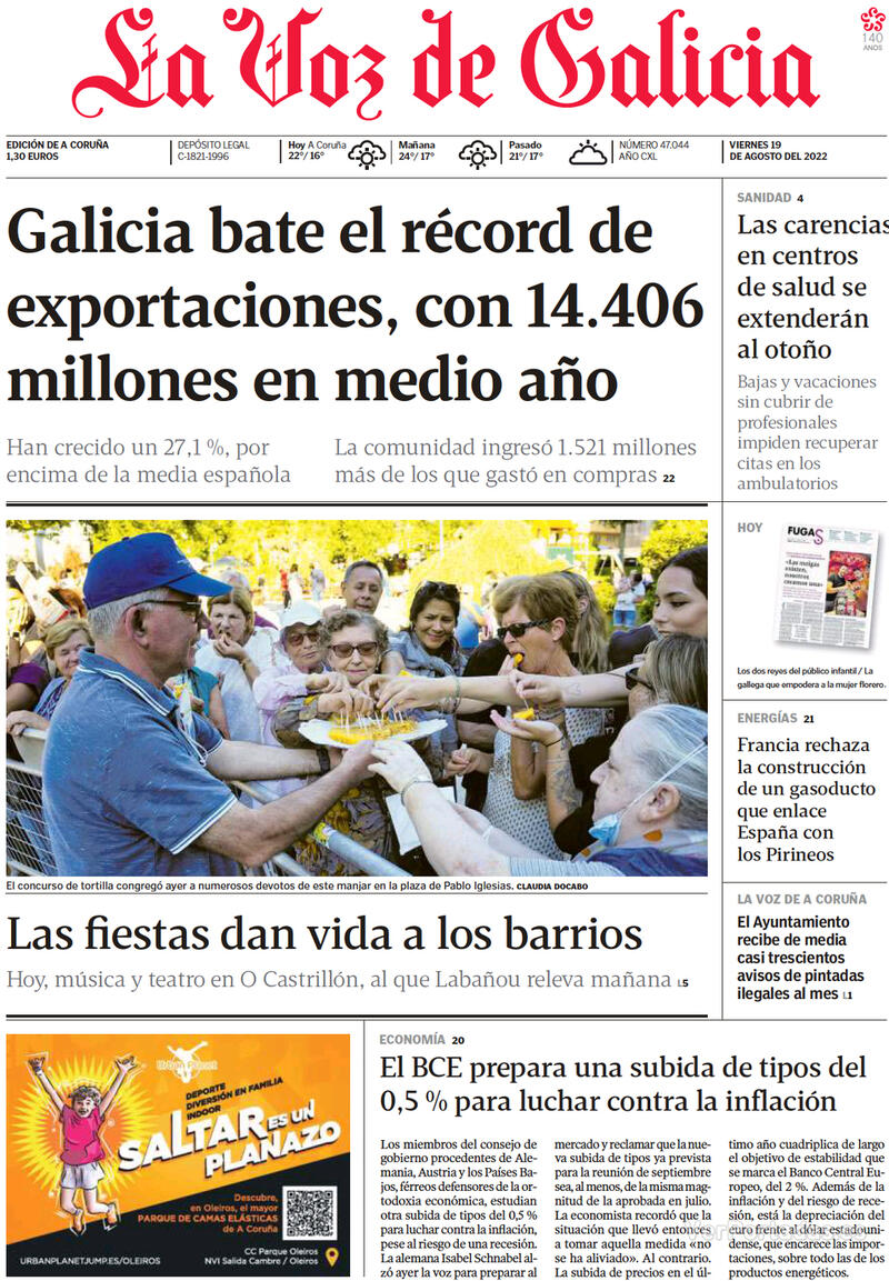 Portada La Voz de Galicia 2022-08-20