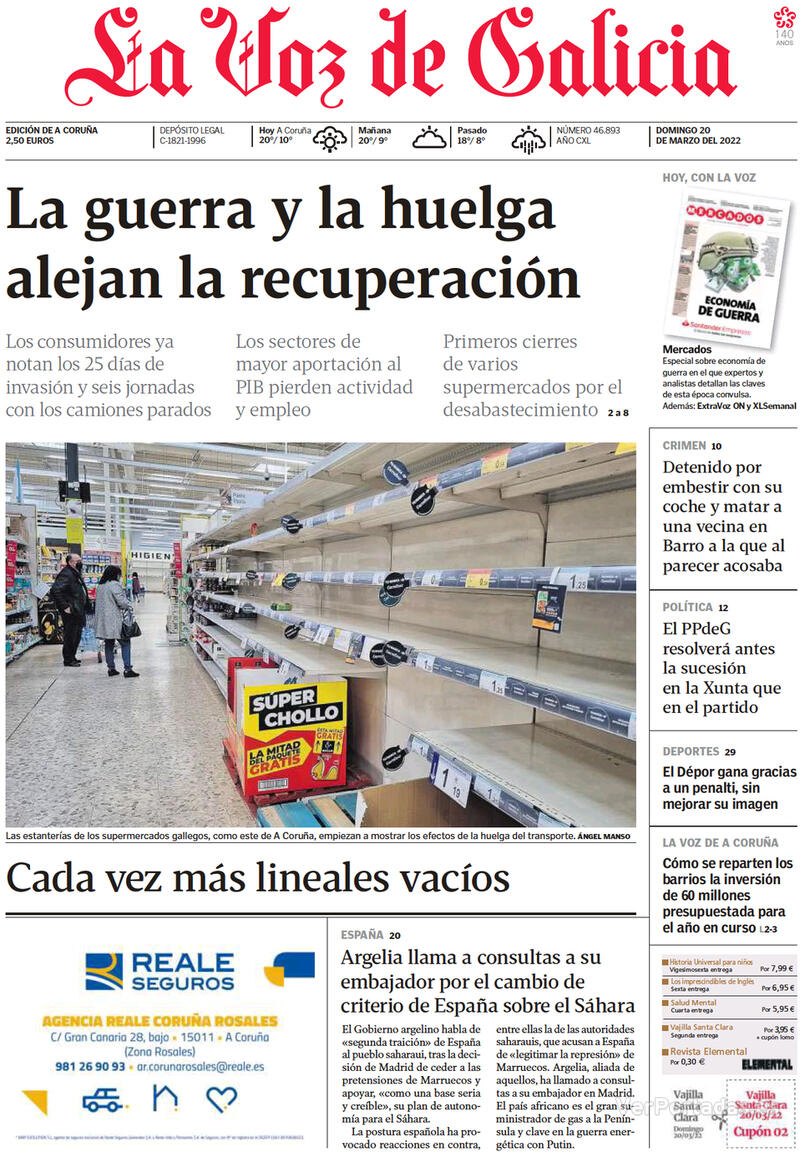 Portada La Voz de Galicia 2022-03-21