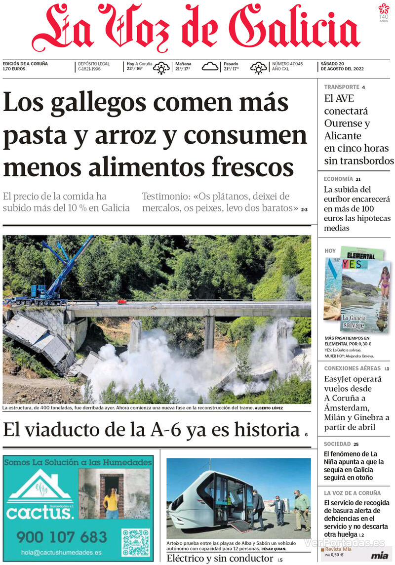 Portada La Voz de Galicia 2022-08-21