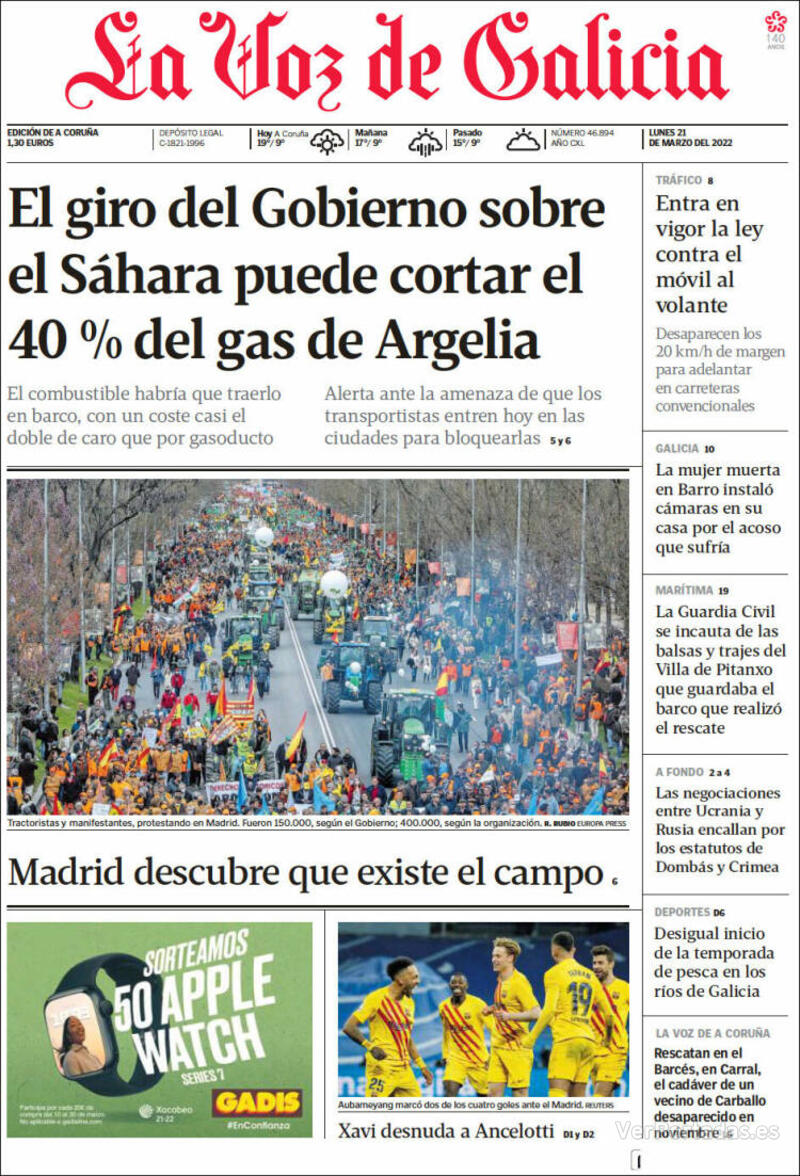 Portada La Voz de Galicia 2022-03-22