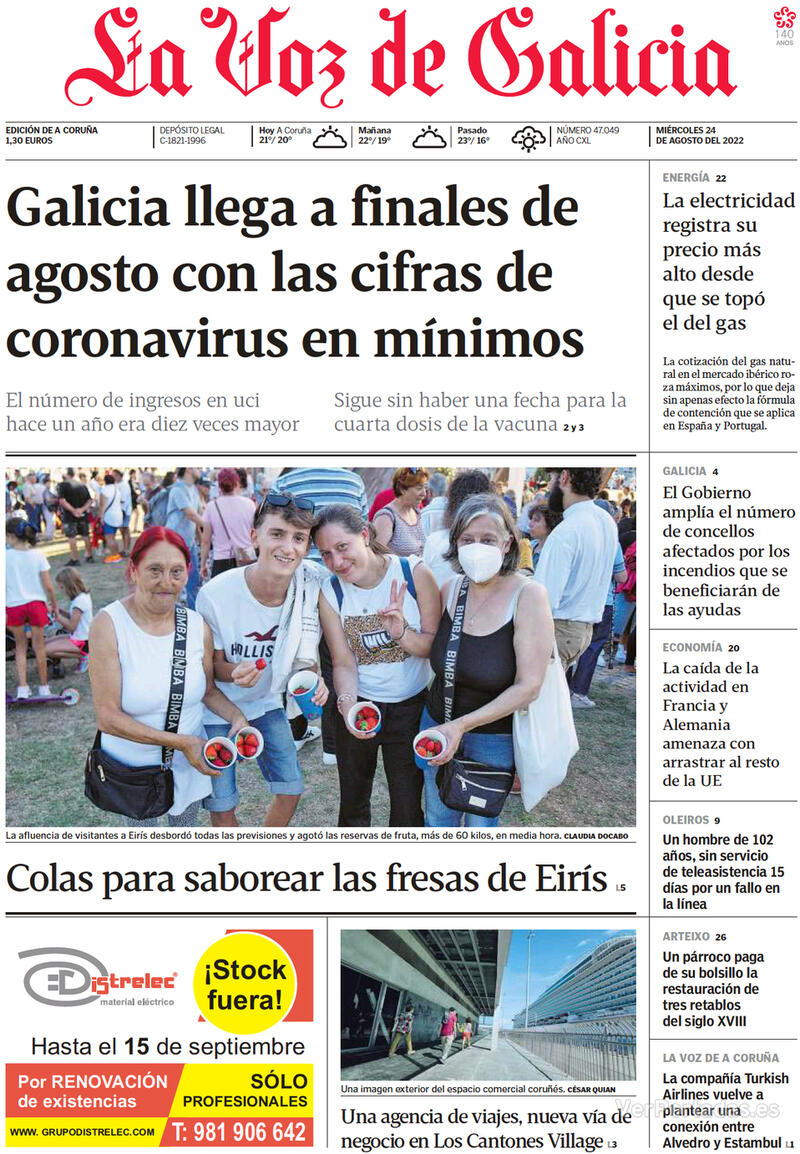 Portada La Voz de Galicia 2022-08-25