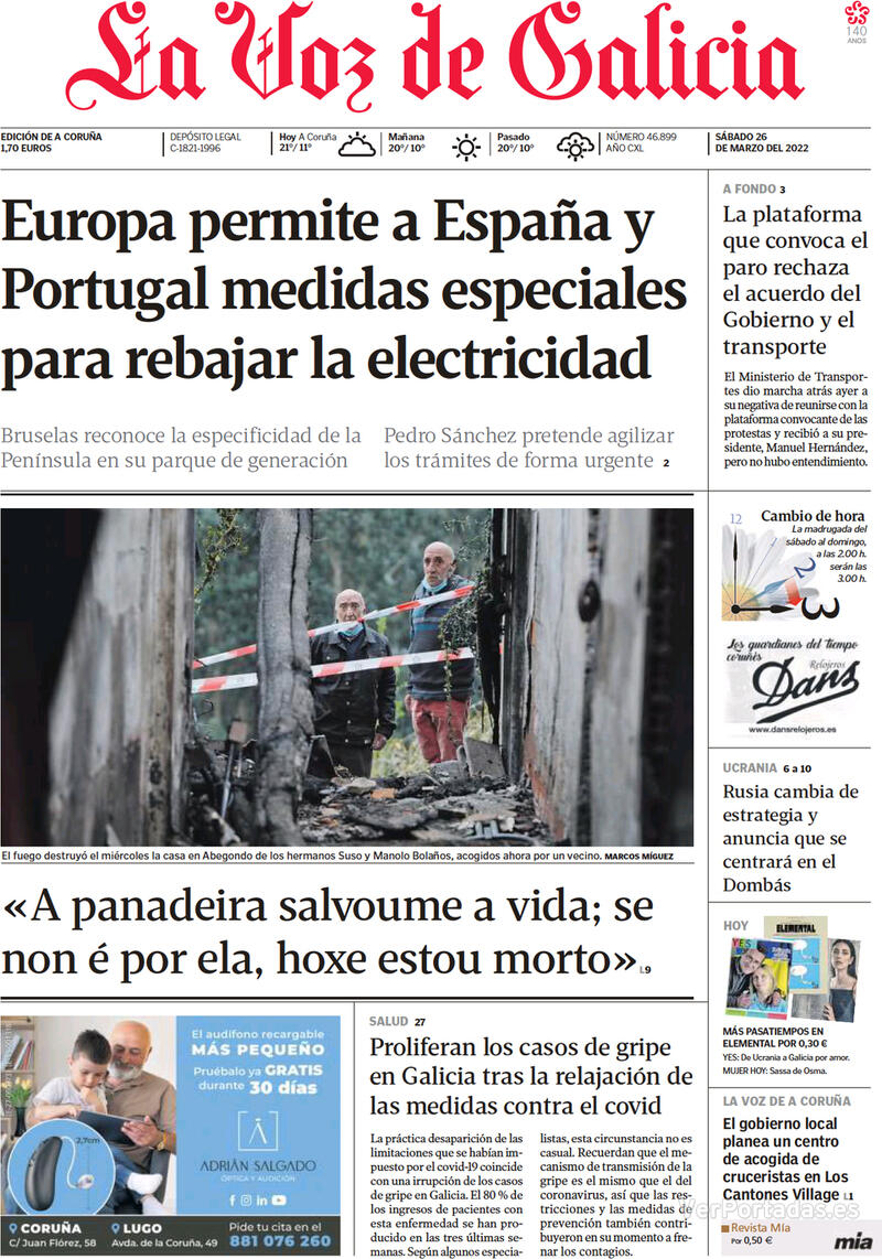 Portada La Voz de Galicia 2022-03-27