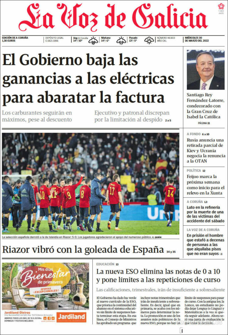 Portada La Voz de Galicia 2022-03-31