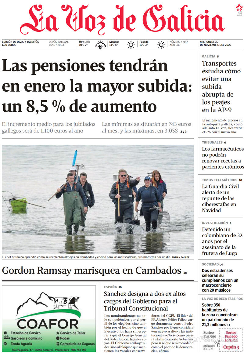 Portada La Voz de Galicia 2022-12-01