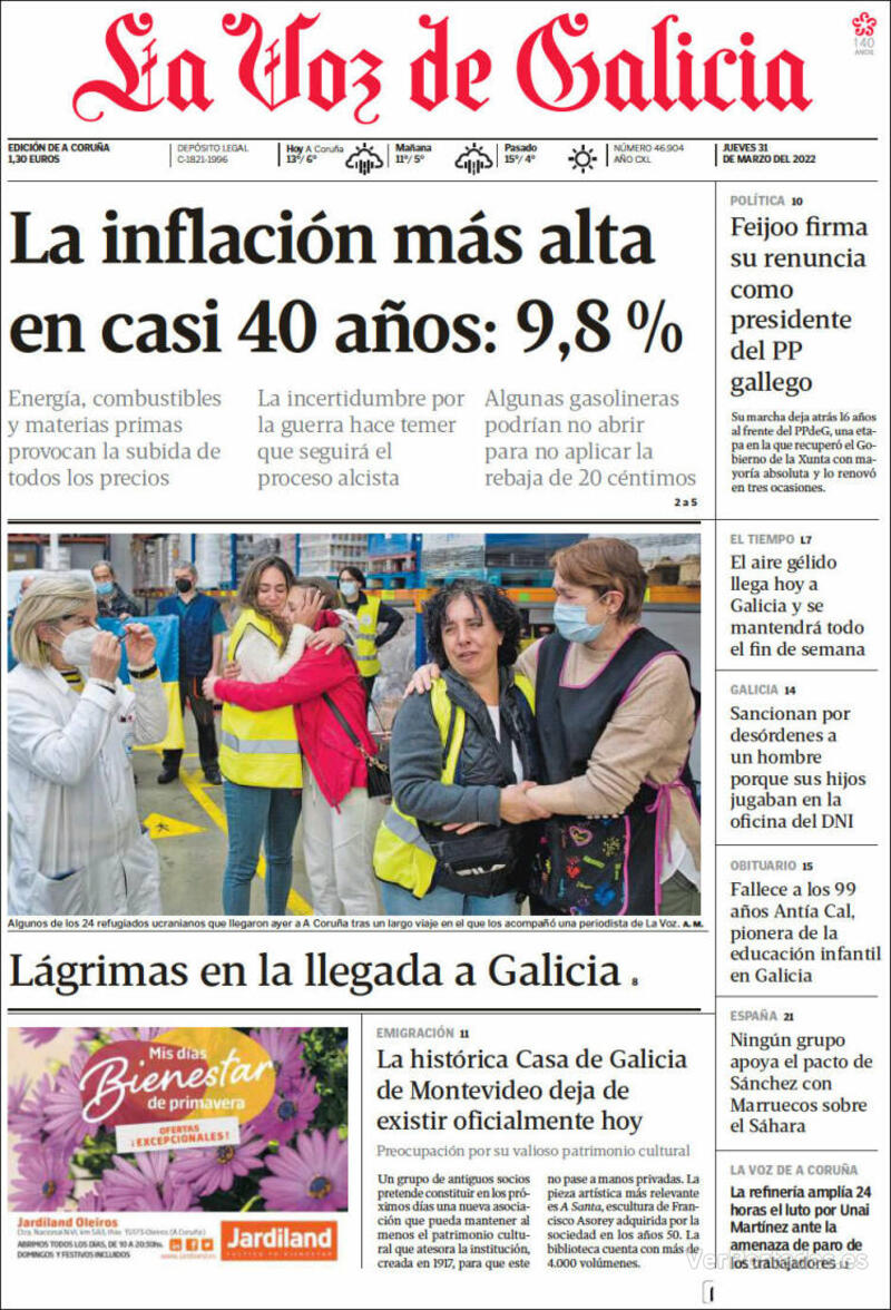 Portada La Voz de Galicia 2022-04-01