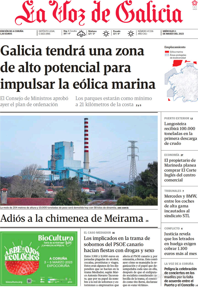 Portada La Voz de Galicia 2023-03-02
