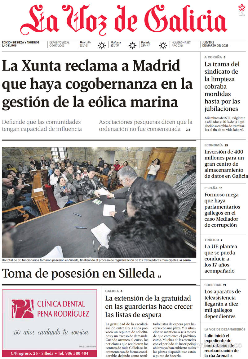 Portada La Voz de Galicia 2023-03-03