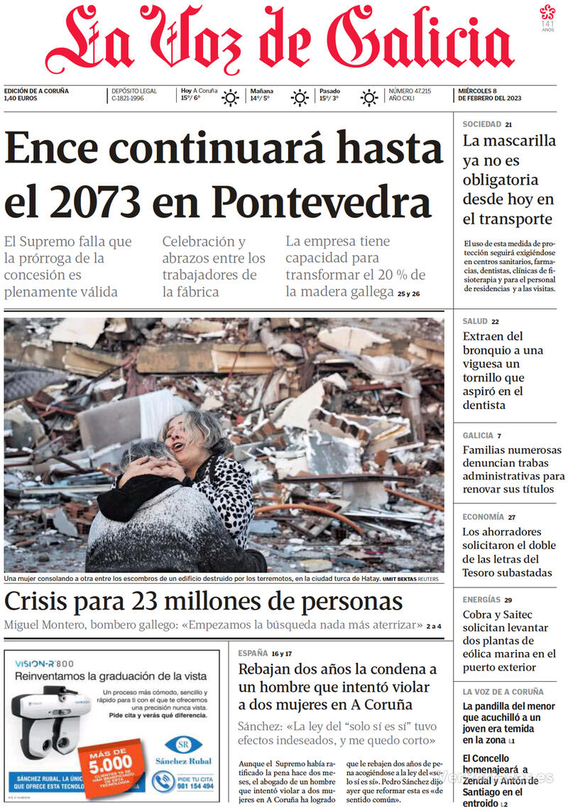 Portada La Voz de Galicia 2023-02-09