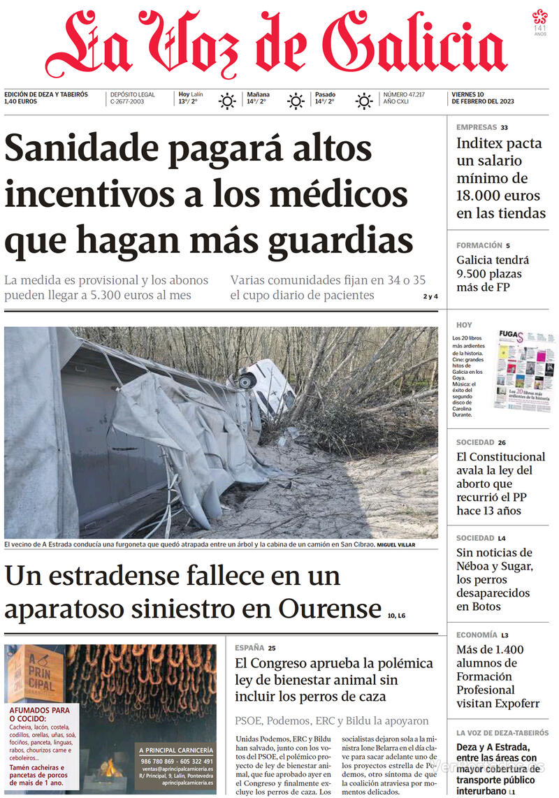 Portada La Voz de Galicia 2023-02-11