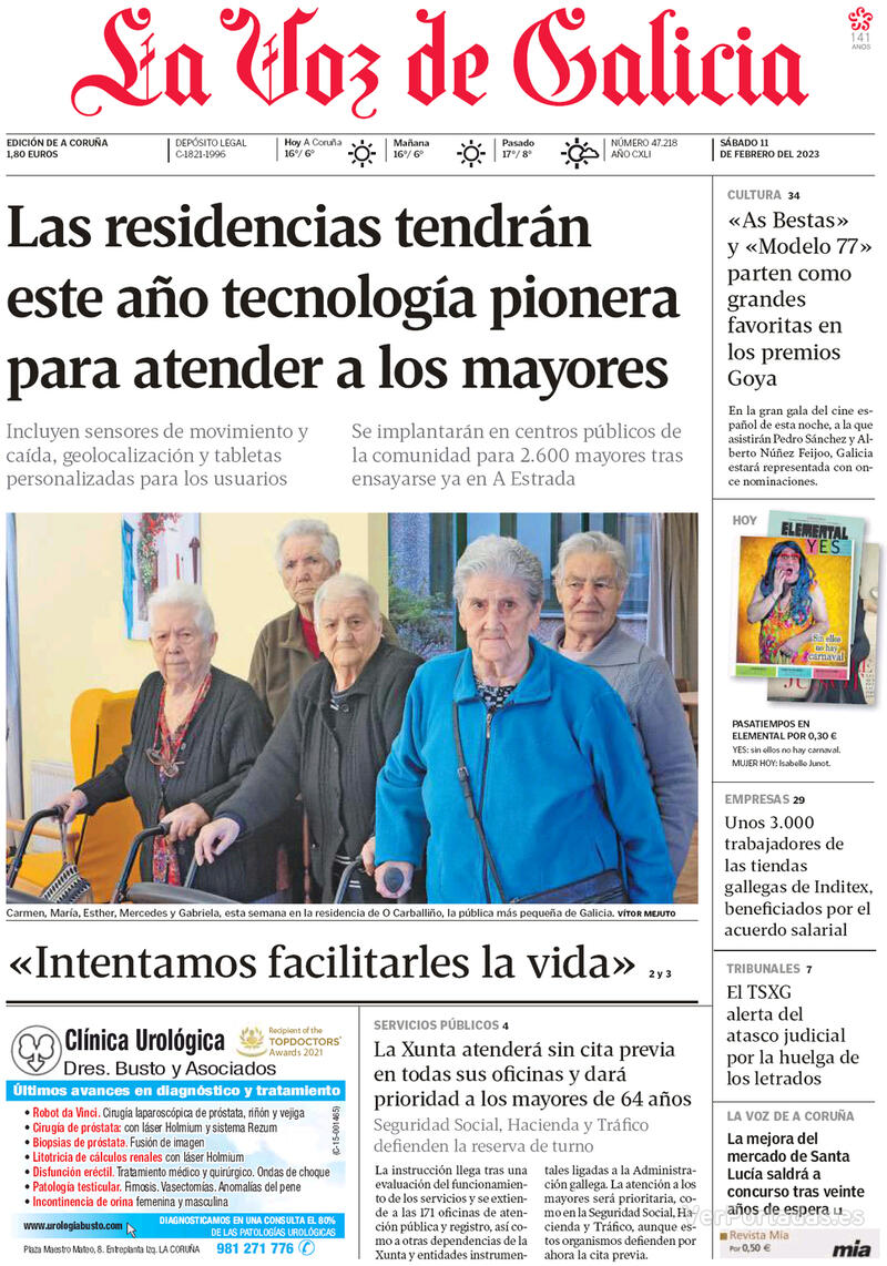 Portada La Voz de Galicia 2023-02-12