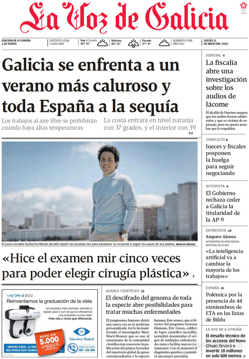 Portada La Voz de Galicia 2023-05-12