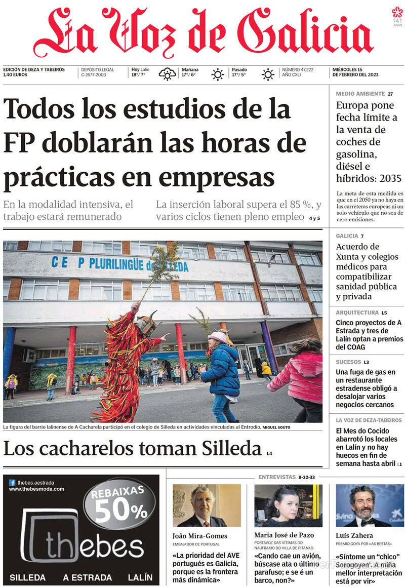 Portada La Voz de Galicia 2023-02-16