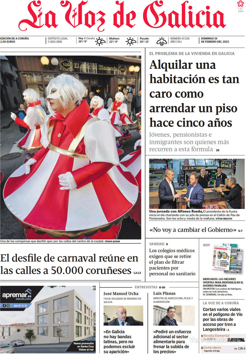 Portada La Voz de Galicia 2023-02-20