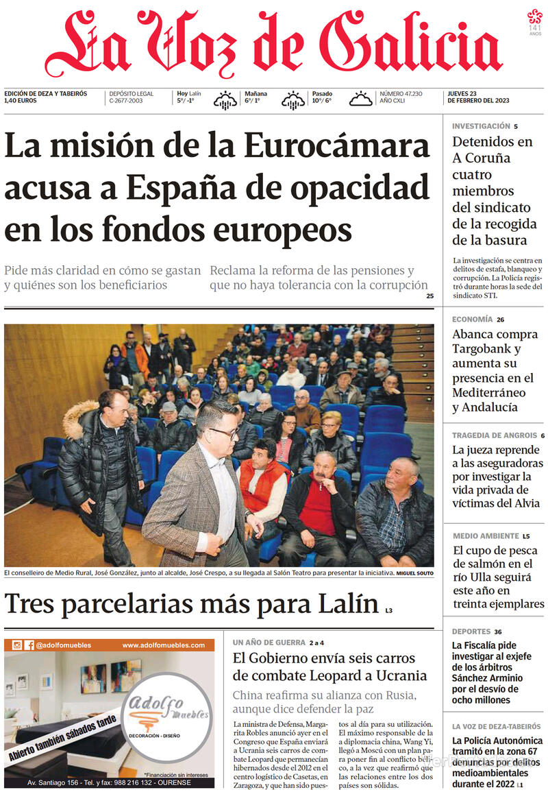 Portada La Voz de Galicia 2023-02-24