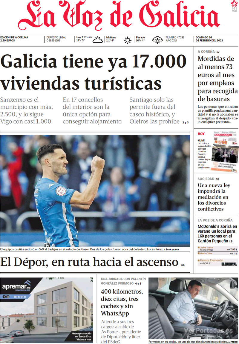 Portada La Voz de Galicia 2023-02-27