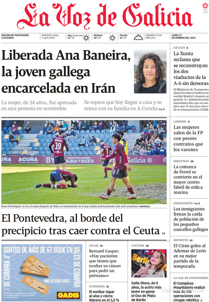 Portada La Voz de Galicia 2023-02-28