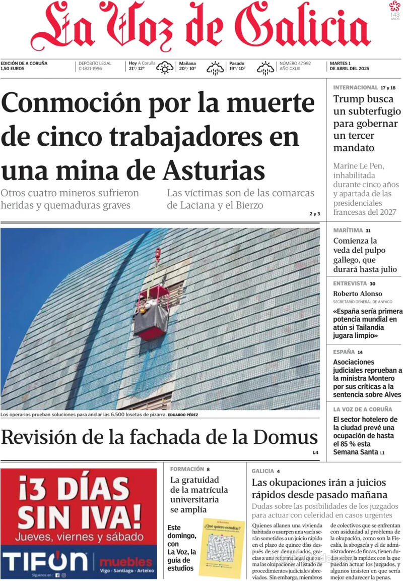 Portada La Nueva España 2025-04-01