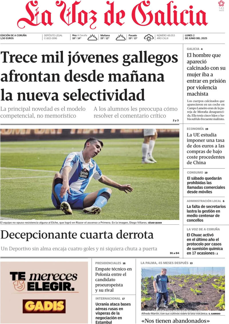 Portada La Nueva España 2025-06-02