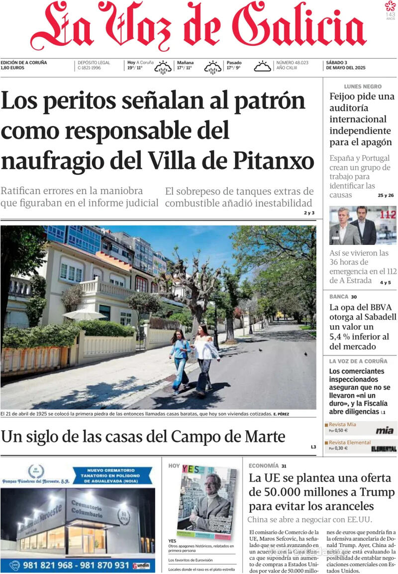 Portada La Nueva España 2025-05-03
