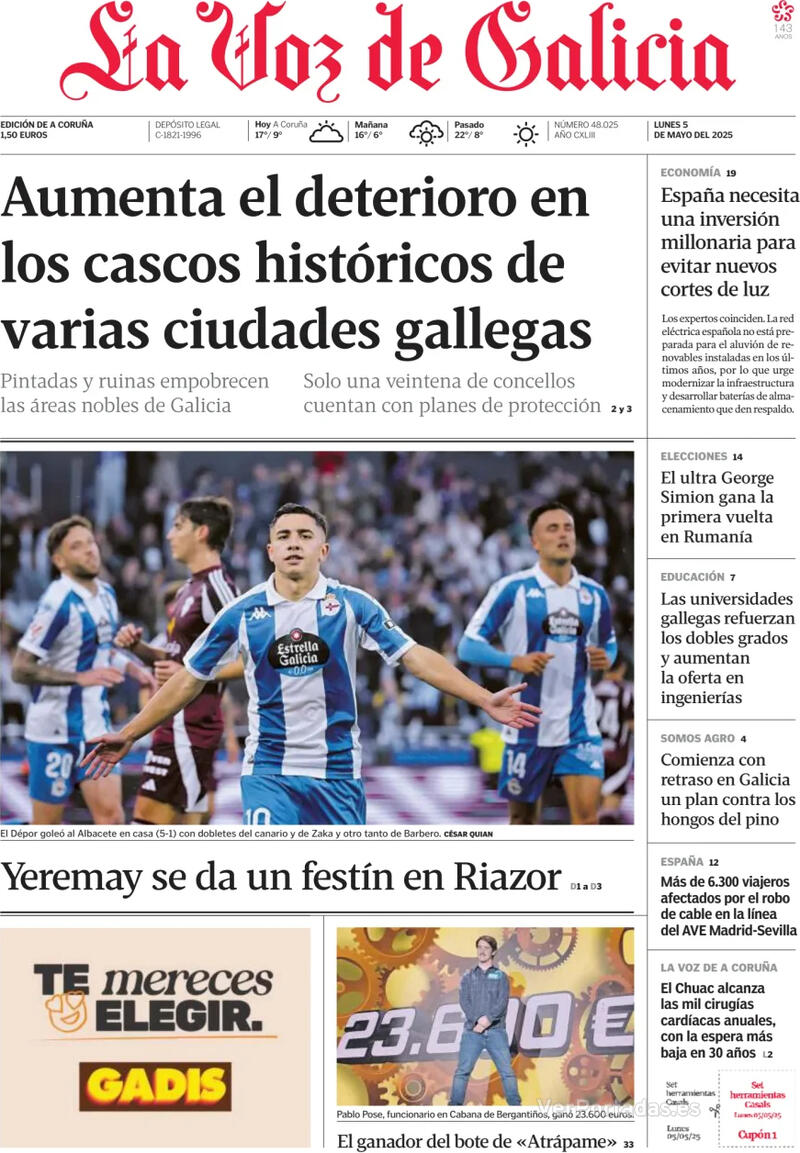 Portada La Nueva España 2025-05-05