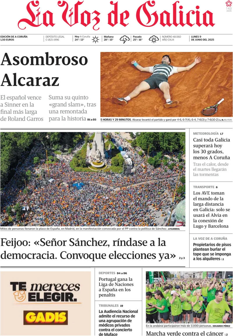 Portada La Nueva España 2025-06-09