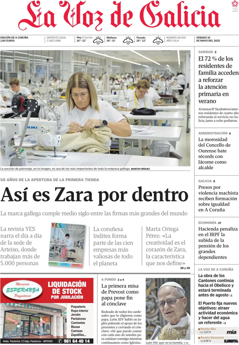 Portada La Nueva España 2025-05-10