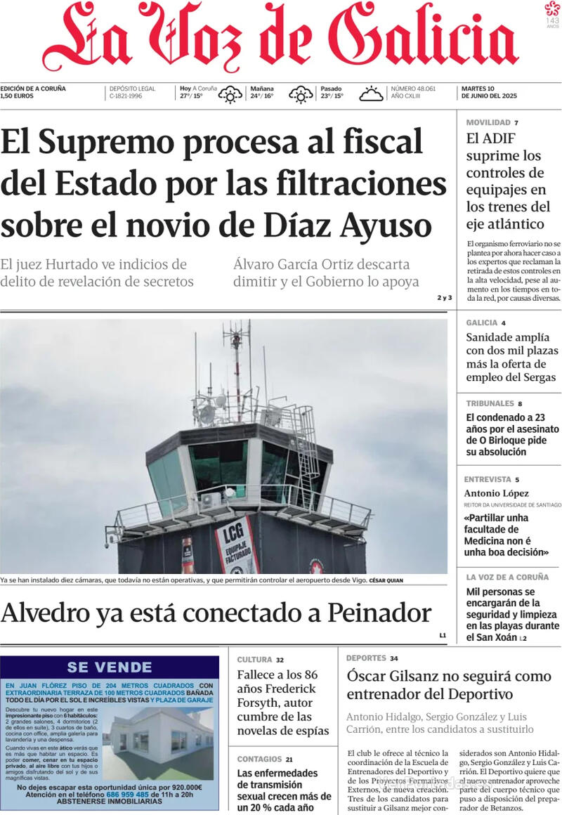 Portada La Nueva España 2025-06-10