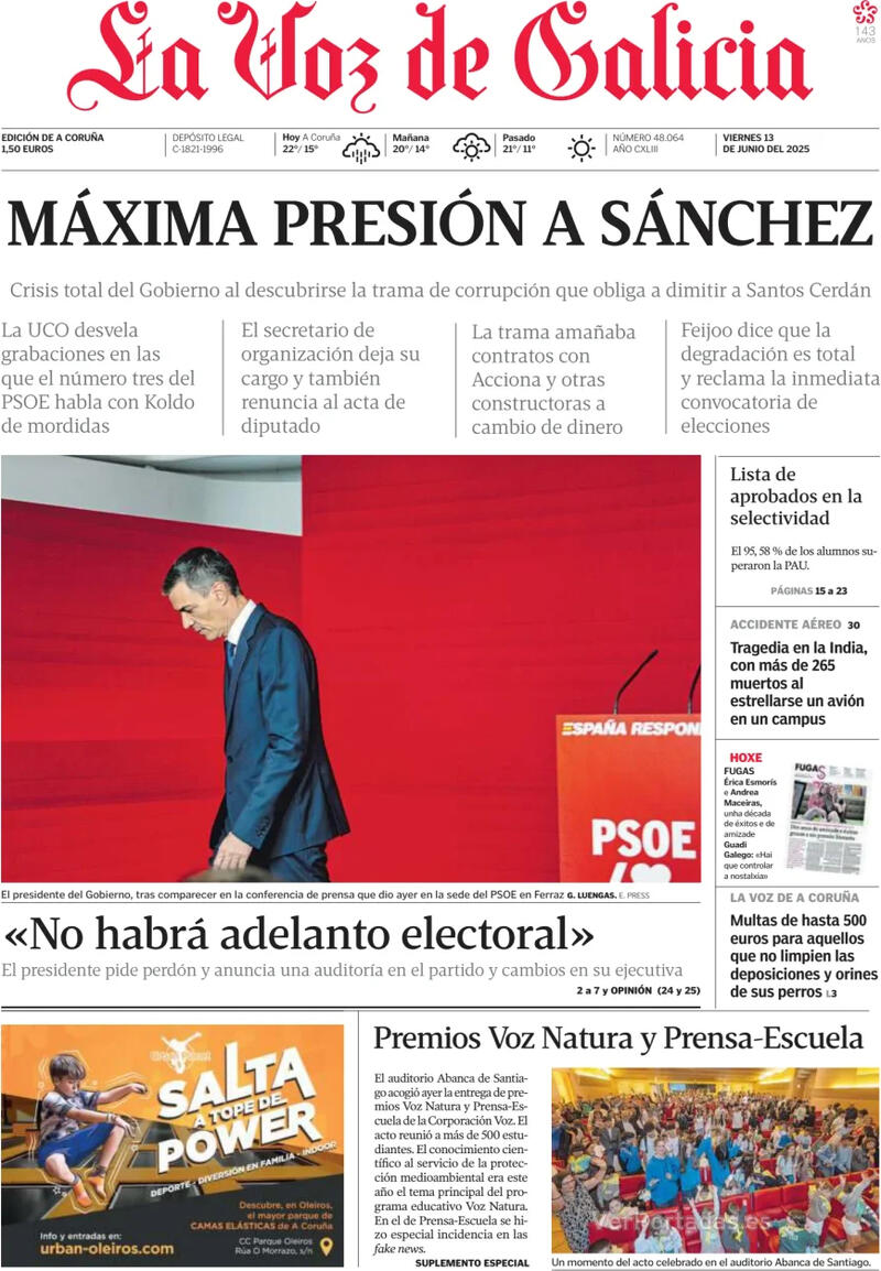 Portada La Nueva España 2025-06-13
