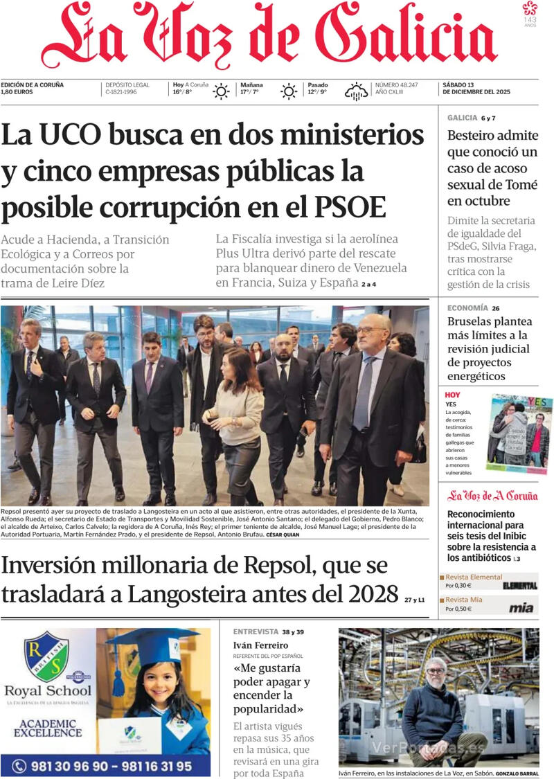 Portada La Nueva España 2025-12-13
