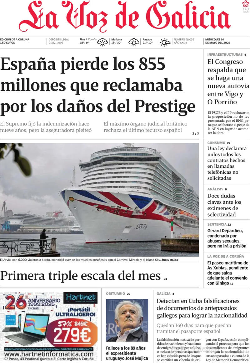 Portada La Nueva España 2025-05-14