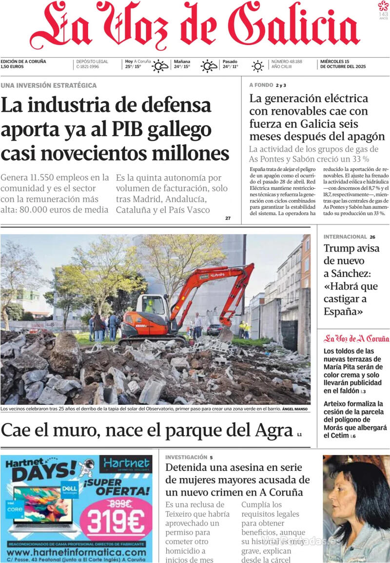 Portada La Nueva España 2025-10-15