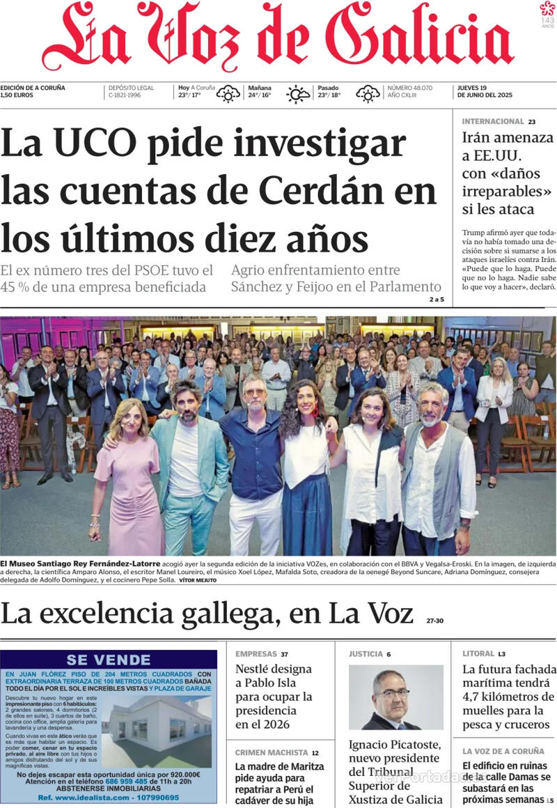 Portada La Nueva España 2025-06-19