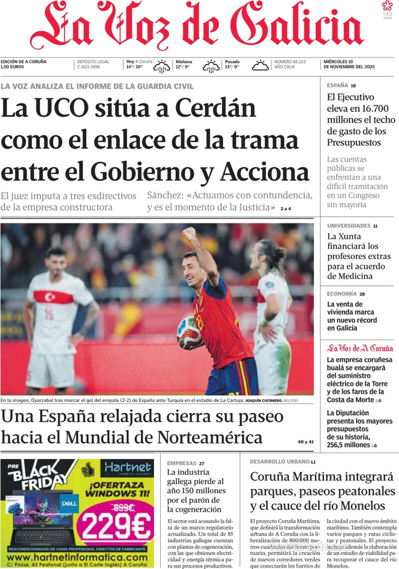 Portada La Nueva España 2025-11-19
