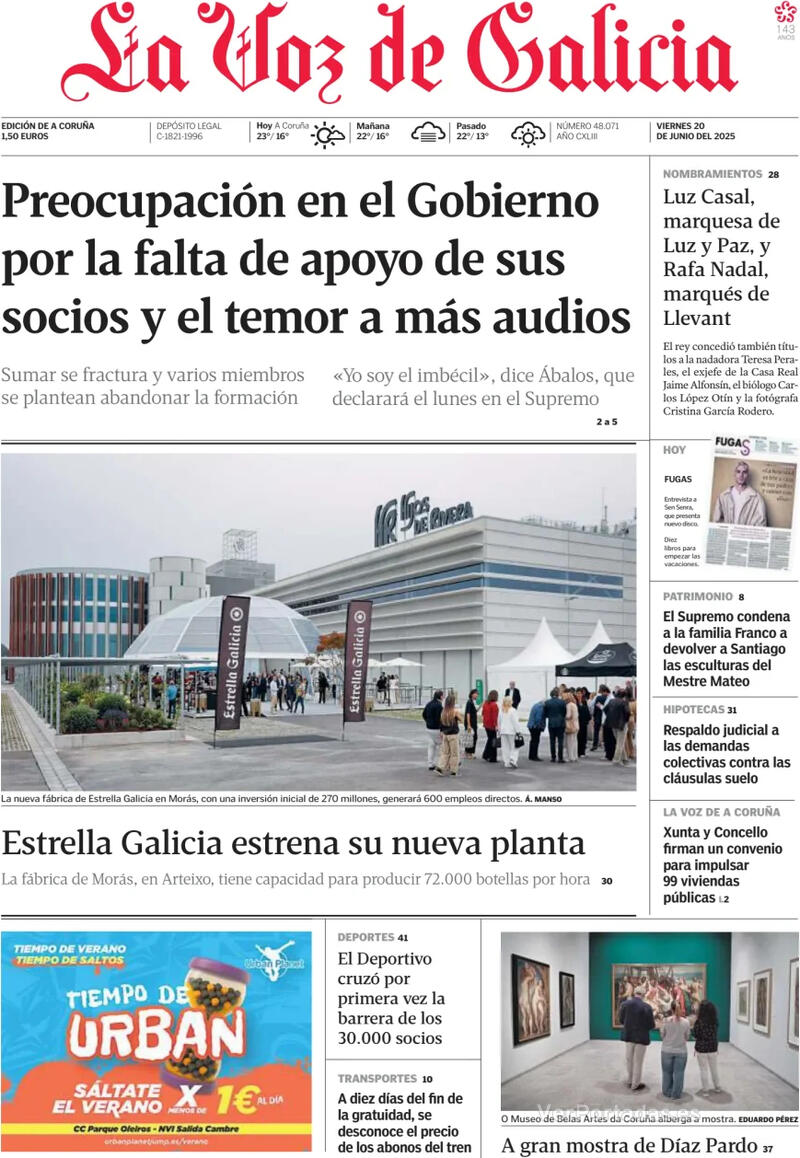 Portada La Nueva España 2025-06-20
