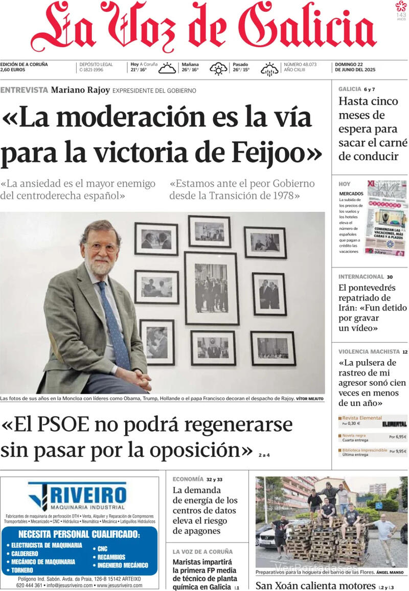 Portada La Nueva España 2025-06-22