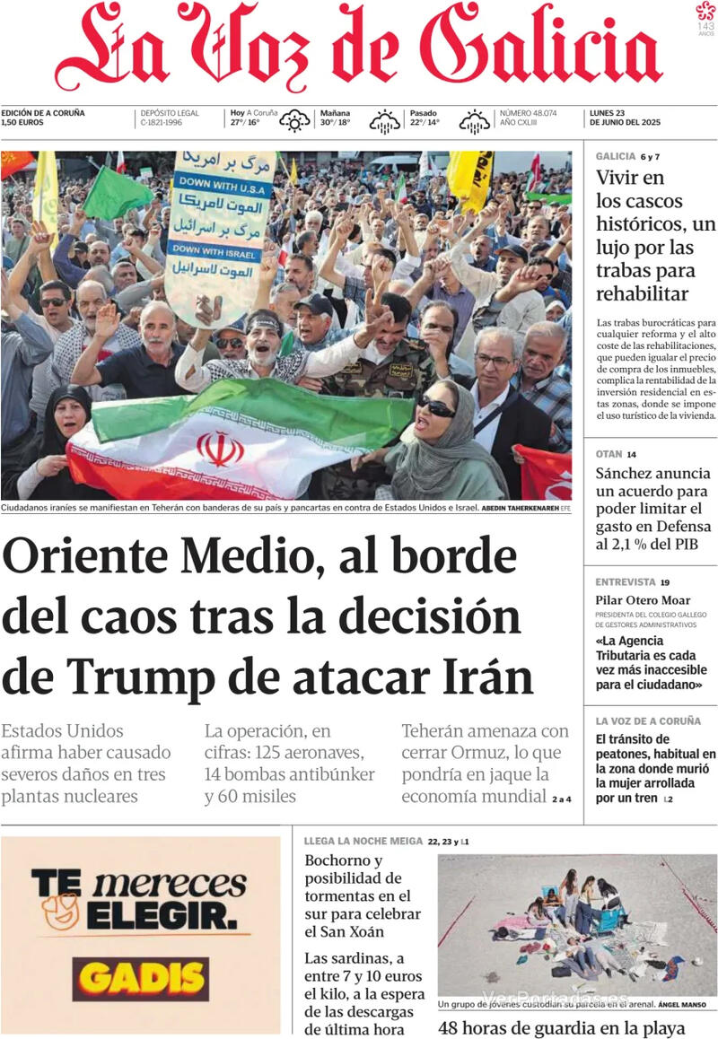 Portada La Nueva España 2025-06-23