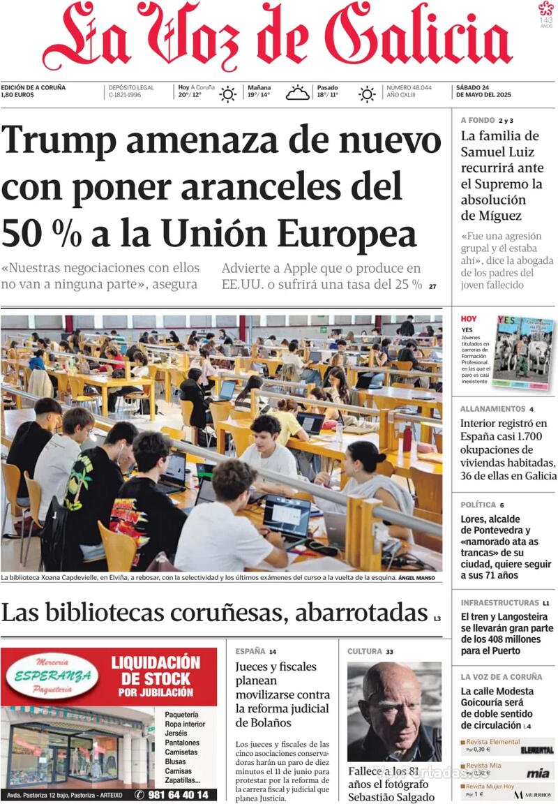 Portada La Nueva España 2025-05-24