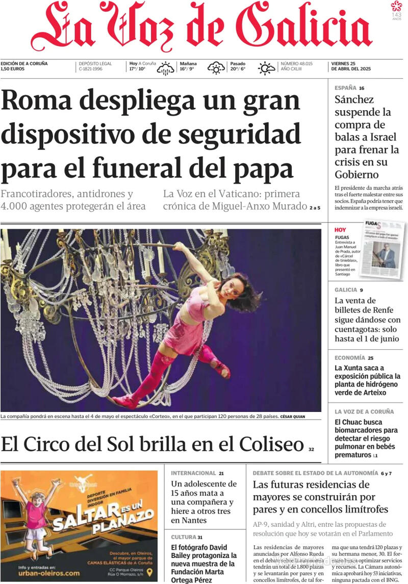 Portada La Nueva España 2025-04-25