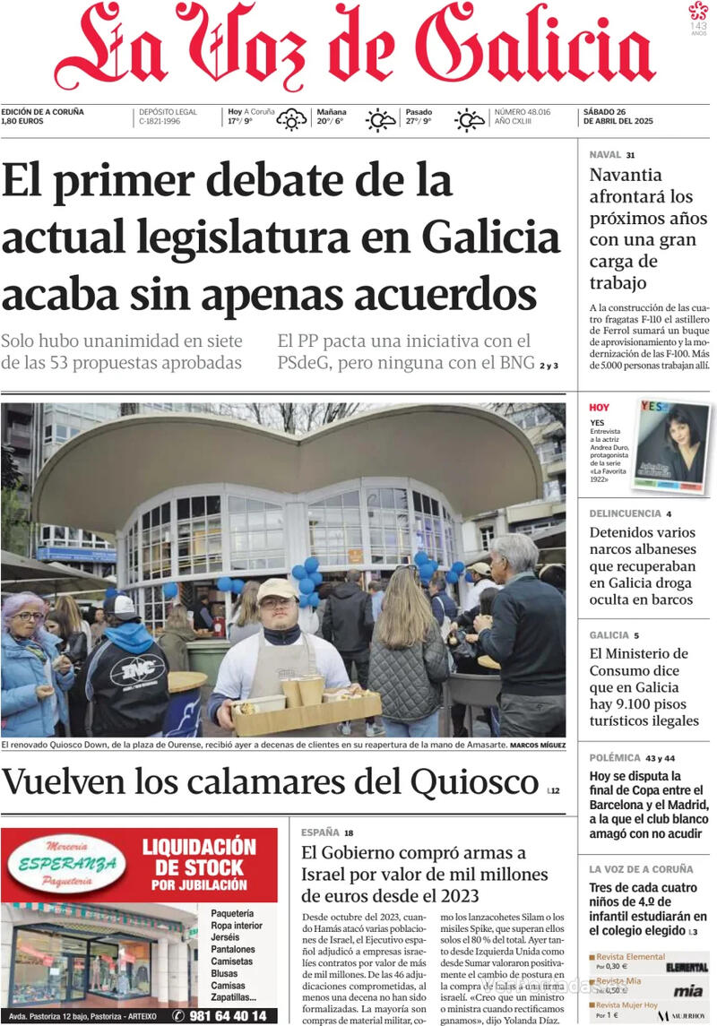 Portada La Nueva España 2025-04-26