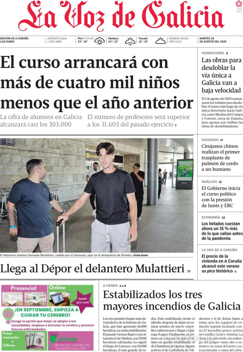 Portada La Nueva España 2025-08-26