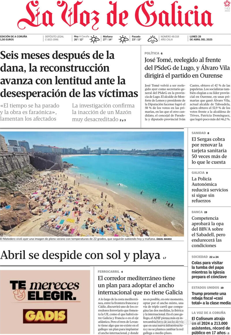 Portada La Nueva España 2025-04-28